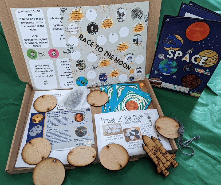 Our SPACE boxes with crafts, foods, games and activties